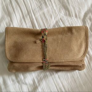 Star Mela Tan Boho Beaded Leather Pouch Bag